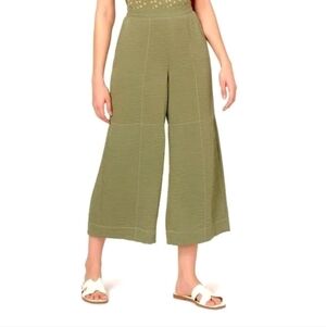 Adrianna Papell  Womens Pants Size 3X Green Wide Leg Crinkle Contrast Stitch New